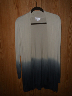 BELLE by KIM GRAVEL KHAKI/GRAY DIP-DYE CARDIGAN LARGE     14-16     NEW-image