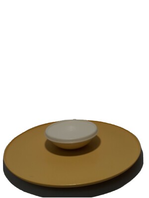Vintage Tupperware Large Round Serving Tray w/ Dip Bowl Harvest Gold 492 238 491-image