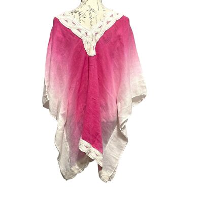 Soft Surroundings Top Poncho Womens L/XL Petite Pink Ombré Dip Dye Linen-image