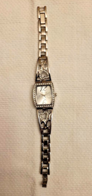 Women’s Studio Quartz Silver Tone Rhinestone Heart Rectangular Watch-image
