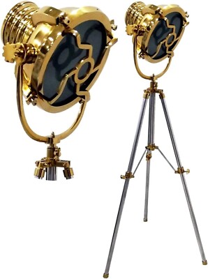 Collectable Nautical Brass Finish Spotlight Searchlight Studio Tripod Floor Lamp-image