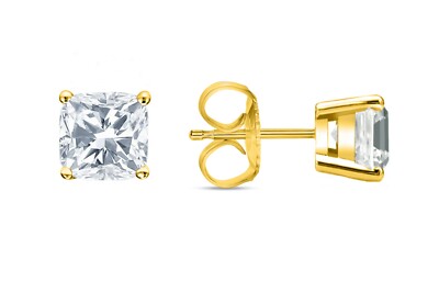 1 Ct Cushion Cut Created Diamond Real 14K Yellow Gold Earrings Studs Push Back-image