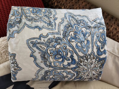 Pottery Barn Britt Medallion King / Cal King Duvet Off White Blue Boho-image