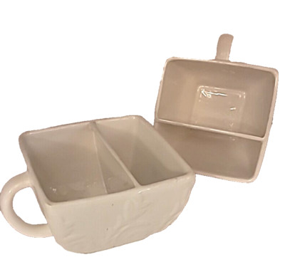 Set of 2 Avon 2002-03 White Large Square Divided Snack Mug w Handle Dip and Chip-image