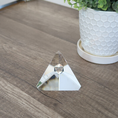 Steuben Crystal Cut Pyramid-Shaped Interior Object Paperweight Vintage-image