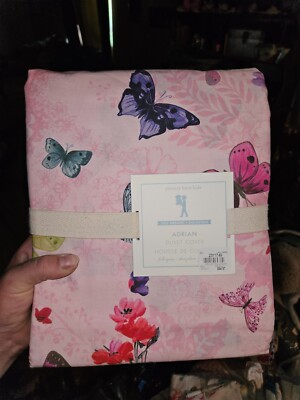 POTTERY BARN KIDS ADRIAN BUTTERFLY PINK GREEN BLUE (1) FULL/QUEEN DUVET 82X83-image
