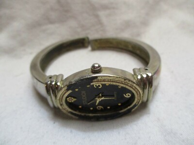 Studio Time Cuff Watch, Oval Dial, Silvertone Metal Band-image