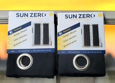 2 New Sun Zero Blackout Panels Window Curtain Black Ludlow Grommet Drape 54 x 84-image