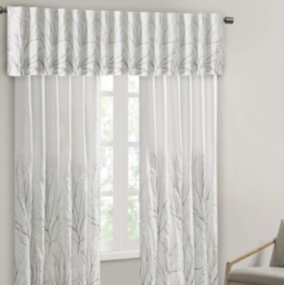 Madison Park Faux Silk Embroidered Window Valance 50in W x 18in L white/Black-image