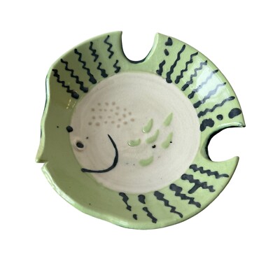 Hand Painted Studio Art Pottery Fish Shaped Plate Marked, 7