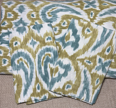 Pottery Barn Duvet Cover Shams Set PHILLIPA IKAT Blue LINEN Blue Full Queen Rare-image