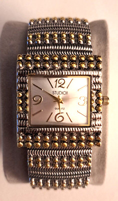 Studio Women's Two Toned Cuff Watch Works New Battery-image