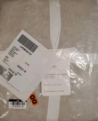 1 Pottery Barn Belgian Flax Contrast Flange Full Queen Duvet Cover, Flax 9529144-image