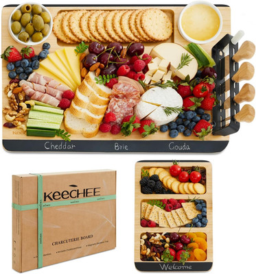 Charcuterie Boards Gift Set: Large Bamboo Cheese Board Set with Chalkboard Edge -image