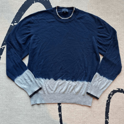 Lanvin Navy Grey Dip Dye Gradient 100% Merino Wool Sweater Sz L Italy Made-image