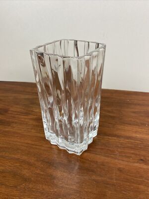 Studio Nova Square Clear Crystal Vase Waves 6 3/4”  x  3 5/8” Japan Signed  MINT-image