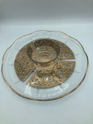 Georges Briard Gold Foil Glass Chip/Dip platter 11