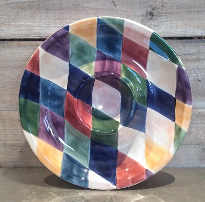 NEW Tabletops Unlimited Carnival CHIP & DIP LARGE Harlequin Mardi Gras Handpaint-image