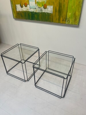 Pair of Isocele Side Tables from Max Sauze Studio, 1970s Mid Century Minimalism-image