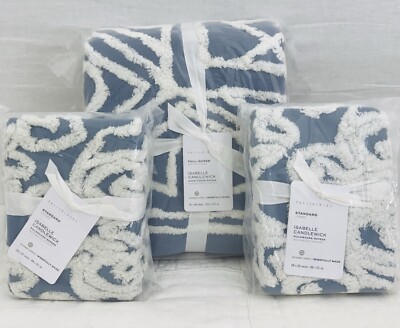 Pottery Barn Blue Isabelle Candlewick Full/Queen Duvet Cover & 2 STD Shams - New-image