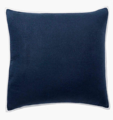 2 Pottery Barn Belgian Flax Linen Contrast Edge Standard Shams Midnight/White -image