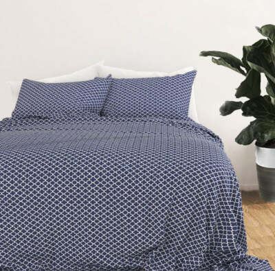 Super Soft Microfiber Quatrefoil Navy Full/ Queen Sheet Set-image