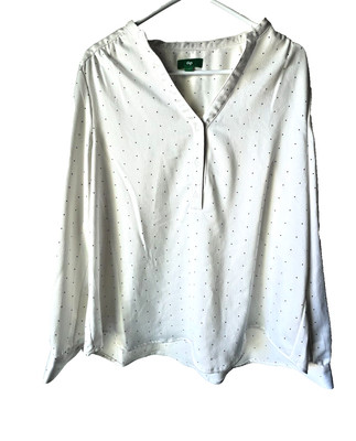 DIP Womens long sleeves blouses V neck pointed elegant  casual white size L.-image