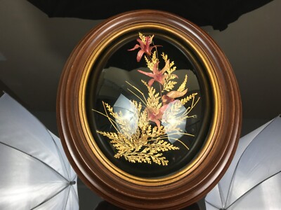 Flora Hawaii Maui LARGE Flower 24K Gold Dipped Hawaiian Fern Oval Wall Hanging-image