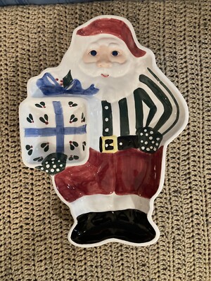 VTG Boston Warehouse Christmas Santa Chips & Dip Large Serving Platter. Ceramic.-image