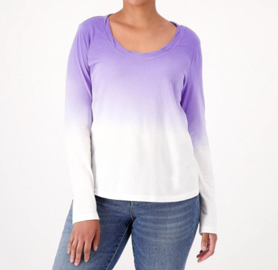 Candace Cameron Bure Long Sleeve T-Shirt XL Scoop Neck Ocean Dipped Purple NWT-image