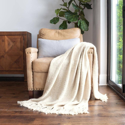 Natural Slub-Yarn Throw Blanket-image