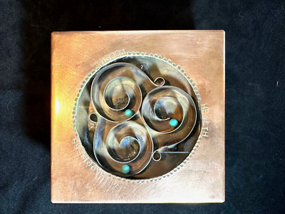 Art Studio Crafted Copper Jewelry Trinket Box Puzzle Top Artist Signed J Gung-image