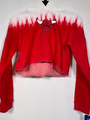 Chicago Bulls NBA Red/White Repeat Dip-Dye Girl's Cropped Hooded Sweatshirt NWT-image