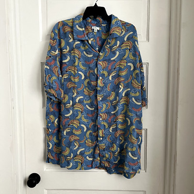 Dip Banana Print Mens Shirt XL Blue Button Up Short Sleeve Viscose-image