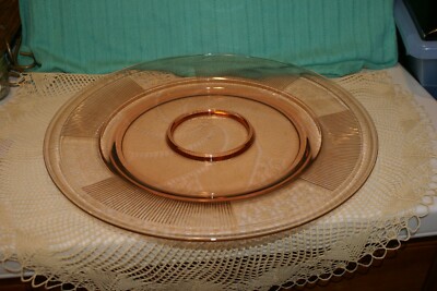 VINTAGE BEAUTIFUL LARGE PINK GLASS SERVING PLATTER 14