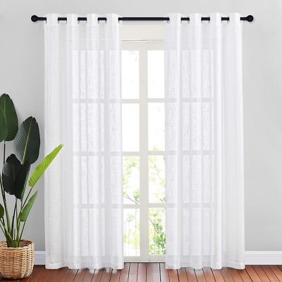 NICETOWN White Linen Curtains 90
