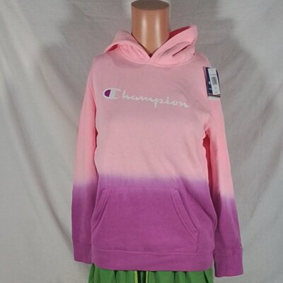 Girls' Champion Pullover Dip Dye Hoodie Pink Candy Raspberry Shock Size: L- NWT-image