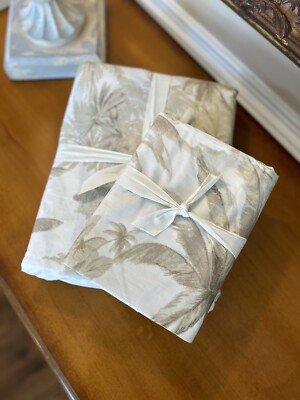 Pottery Barn Neutral Palm Toile Full/Queen Duvet Cover & ONE Standard Sham NWOT-image