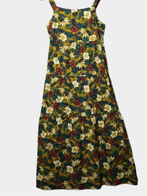 Floral Spring Summer Dress Women's Size L High Waist Yellow 100% Cotton NWT-Dip-image