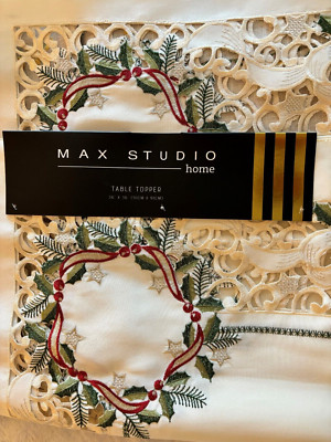 Max Studio Embroidered  Cutwork Christmas Tablecloth Square 36