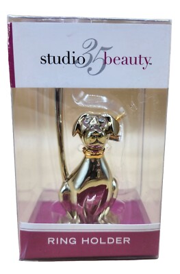 Studio 35 Beauty Gold Tone Puppy Dog Rhinestone Eyes Ring Holder 3.5