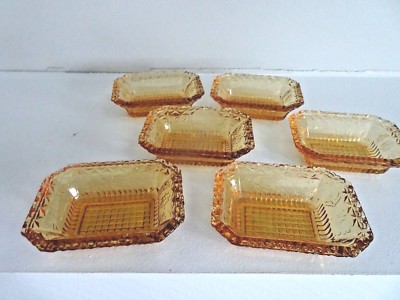 Set of 6 LG WRIGHT GLASS RECTANGULAR Wildflower Salt Dip Open Cellar AMBER-image
