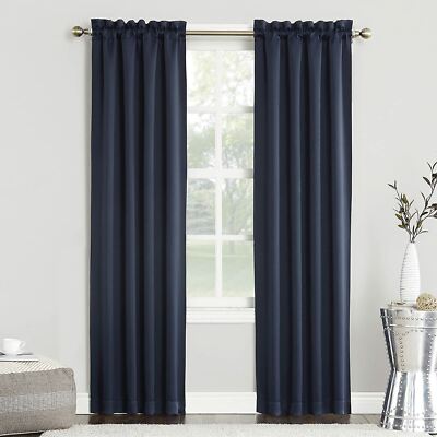 Sun Zero Blackout Energy Efficient Rod Pocket Curtain Panel - 1Pc, Navy, 40x63-image