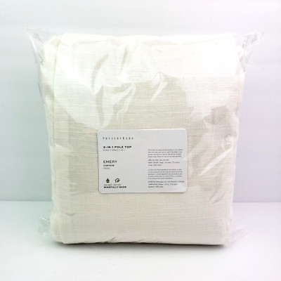 Pottery Barn Home Emery 3 In 1 Pole Top White Linen 50x100 in Cotton Curtain-image