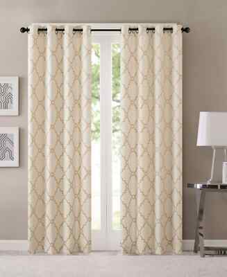 Lot 2 Madison Park Saratoga Fretwork Curtain Panels Light Filtering 50x84 SAND**-image