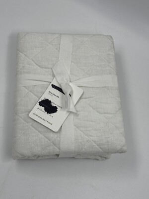 NWT POTTERY BARN BELGIAN FLAX LINEN DIAMOND QUILTED SHAM (1) STANDARD ~ WHITE-image