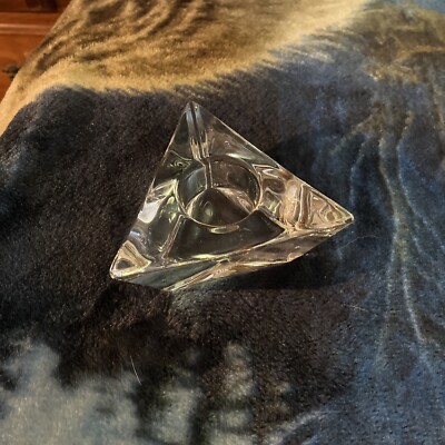 Vintage Crystal Orrefors Sweden Triangle Shaped Candle Votive Tea Light Holder-image