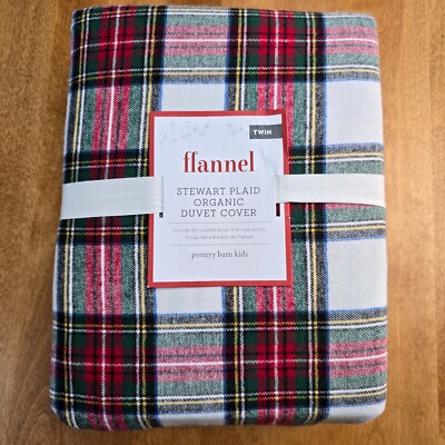 POTTERY BARN KIDS STEWART PLAID FLANNEL DUVET COVER TWIN CABIN LODGE CHRISTMAS-image