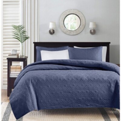 Madison Park Quebec 3 Piece Coverlet Set, Full/Queen, Navy Blue New-image