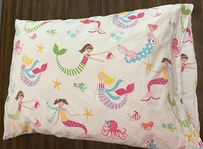 Pottery Barn Kids Mermaid 2 standard pillow cases girls room sea fish white pink-image